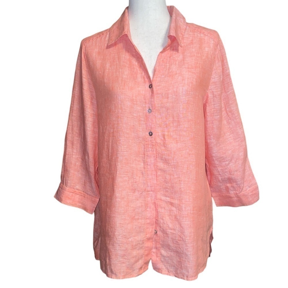 Chicos Linen 2/4 sleeve shirt in Coral | Sz 1/M - Picture 5 of 7